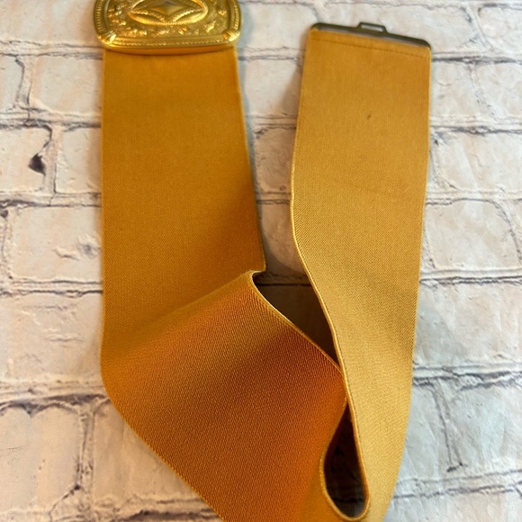 VINTAGE PEARL (1990) MUSTARD GOLD STRETCH WIDE BELT WOMENS SIZE MEDIUM - Picture 3 of 11